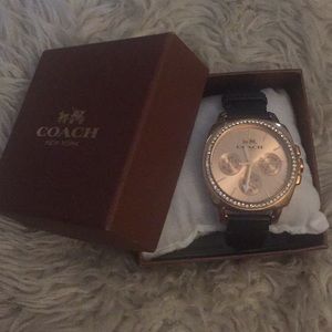 Coach black leather band watch
